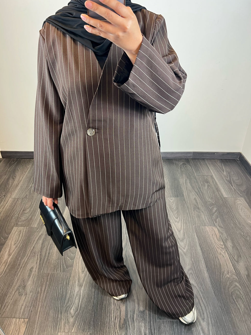 Ensemble blazer rayures, couleur marron