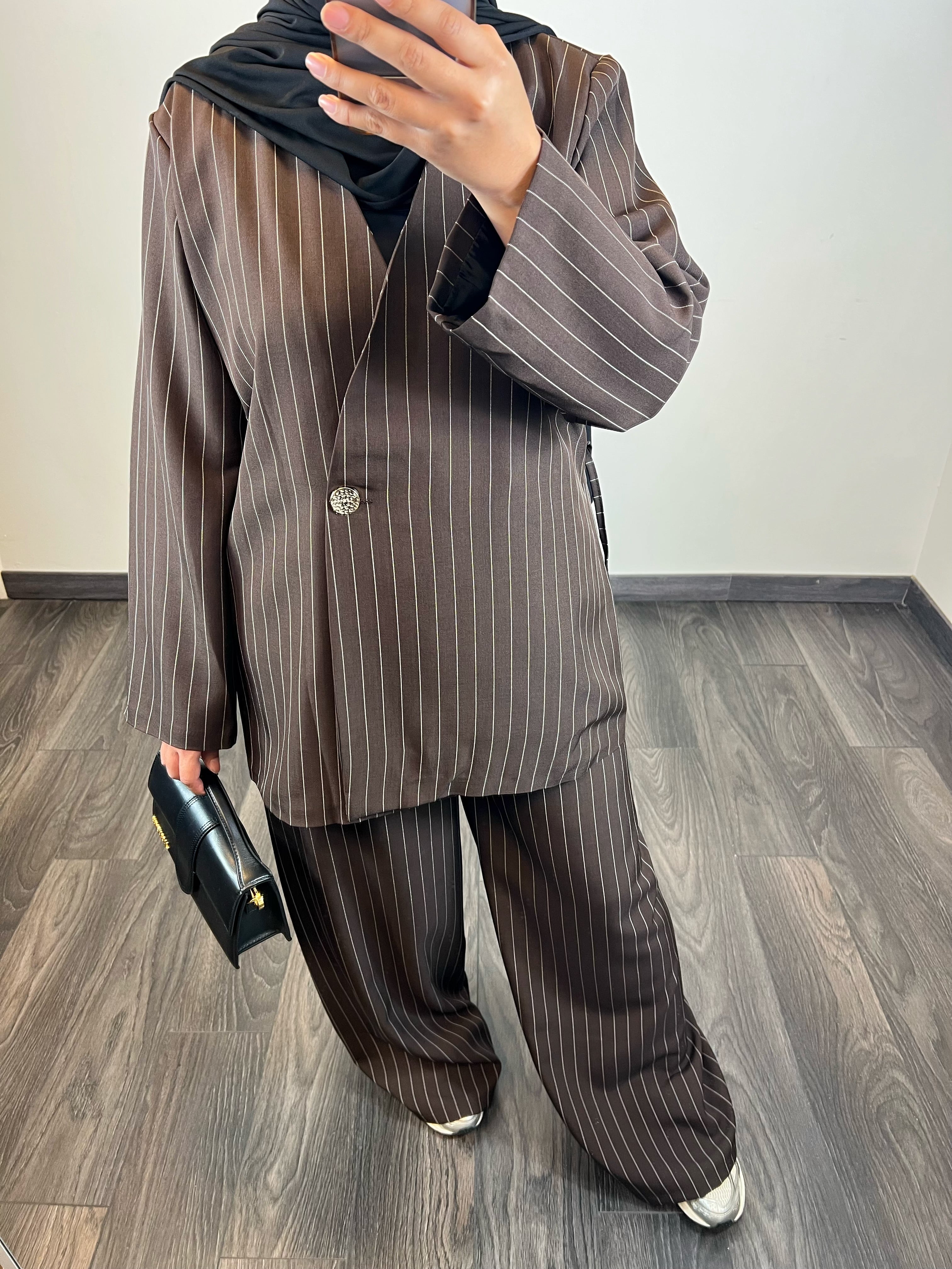 Ensemble blazer rayures, couleur marron