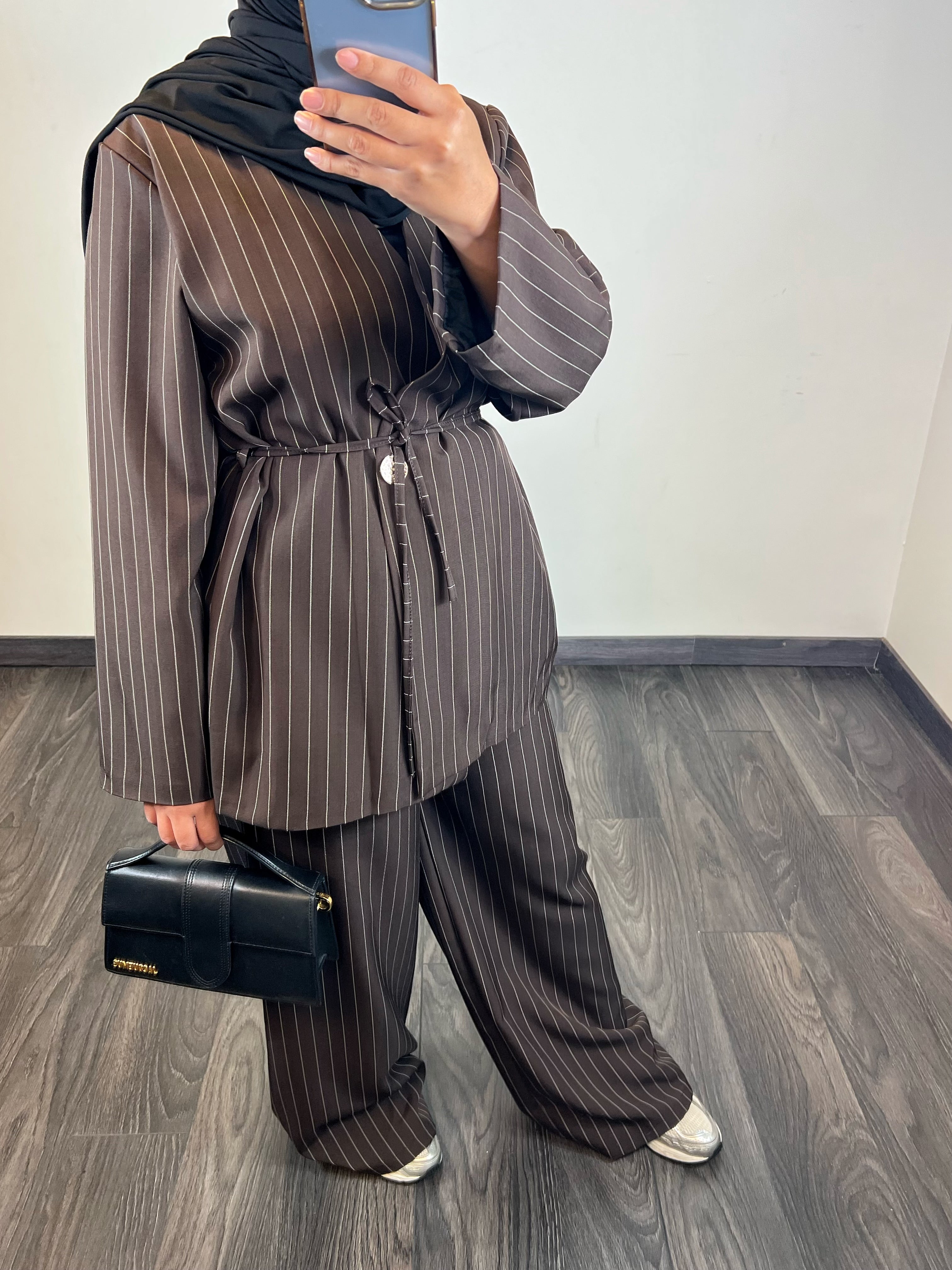 Ensemble blazer rayures, couleur marron