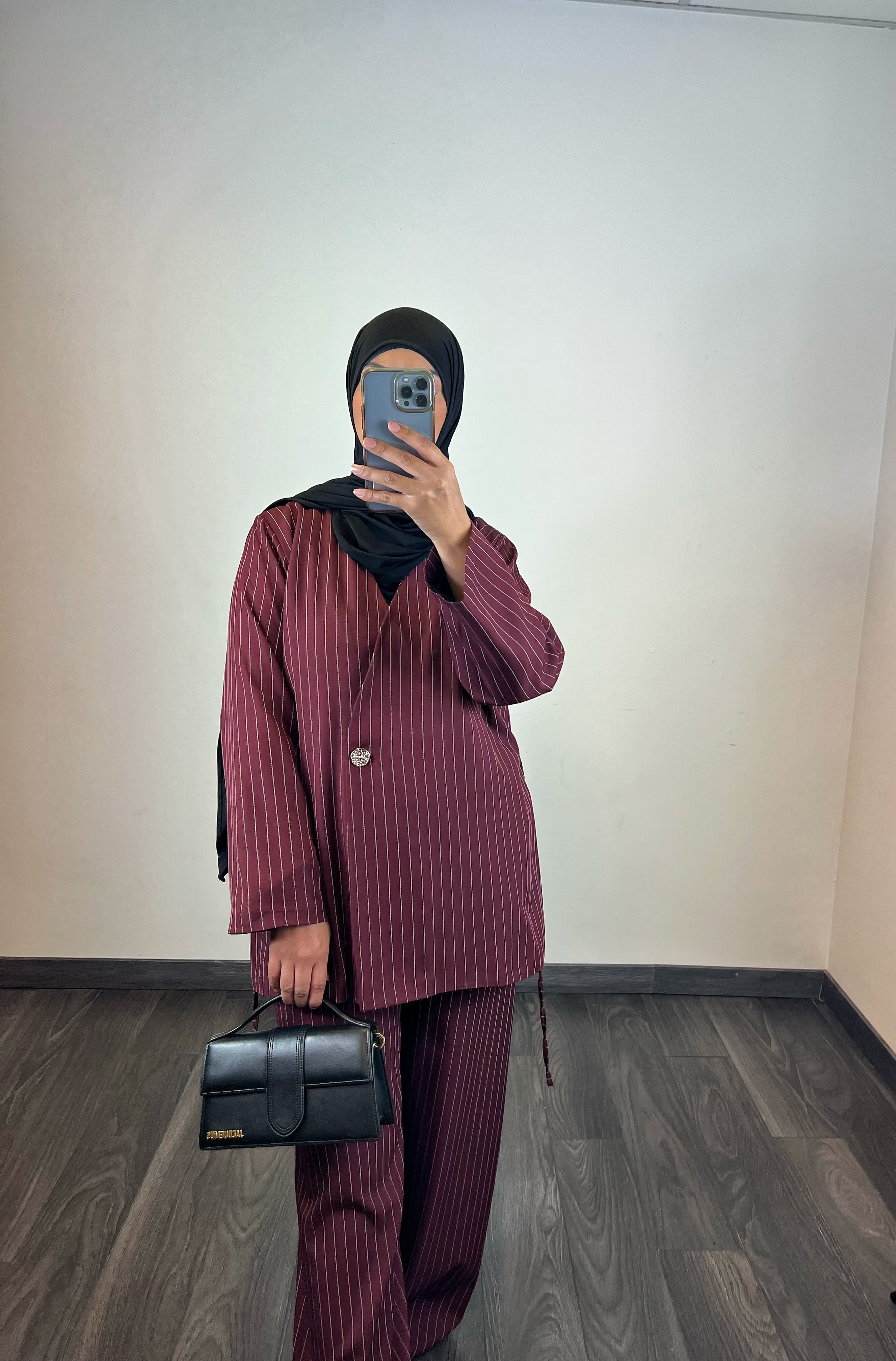 Ensemble blazer rayures, couleur Bordeau