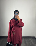 Ensemble blazer broche, couleur Bordeau