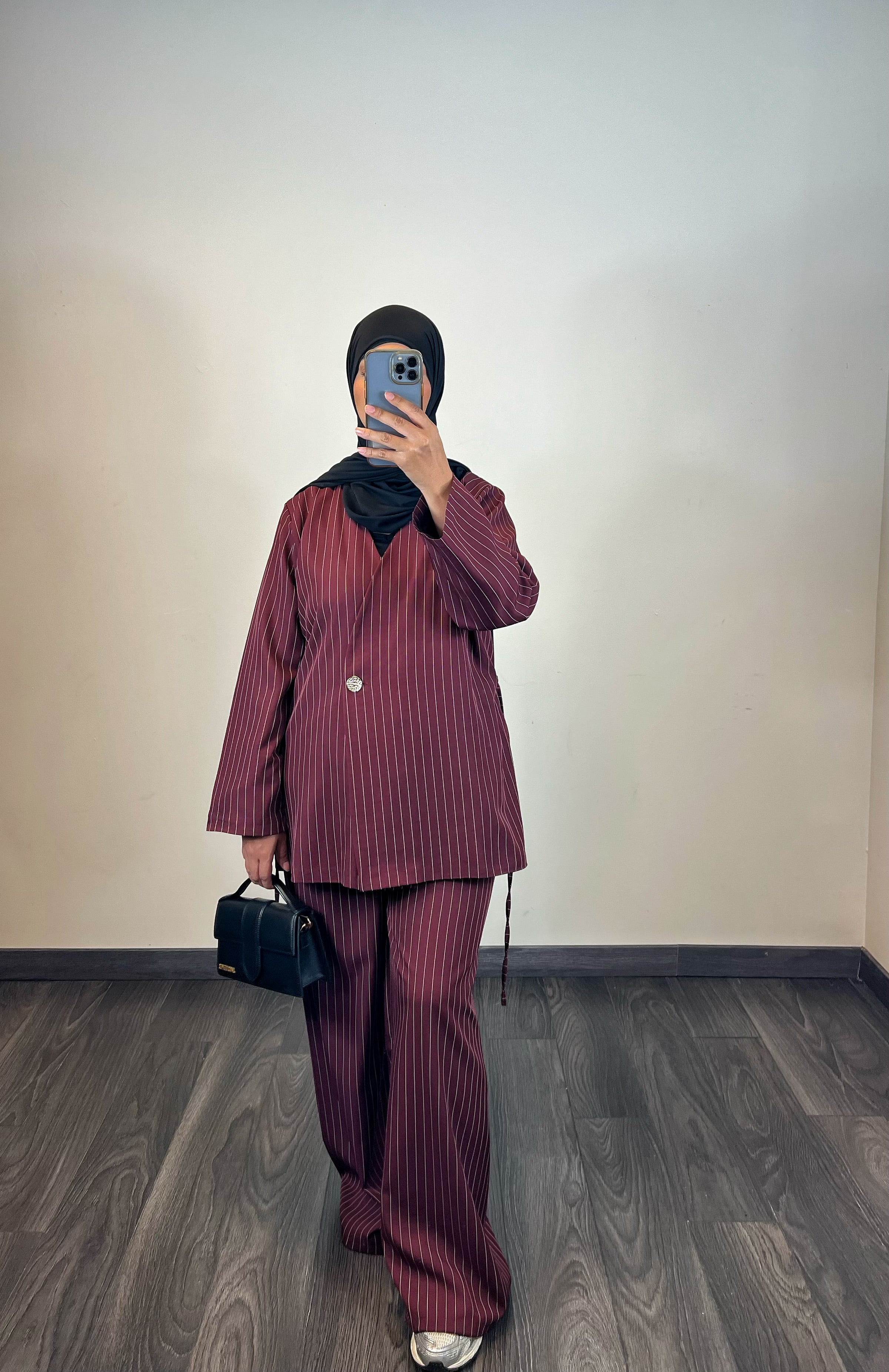 Ensemble blazer rayures, couleur Bordeau