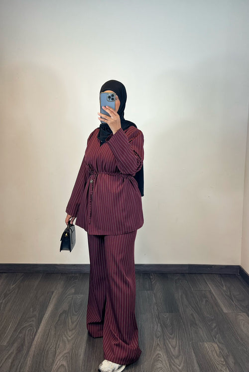 Ensemble blazer rayures, couleur Bordeau